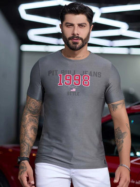 CAMISETA MASCULINA GOLA O COM LOGOMANIA CASUAL PITBULL