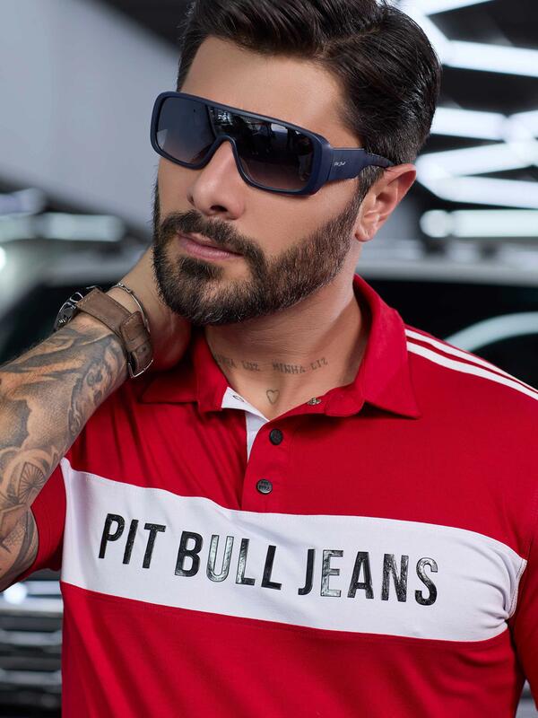 CAMISA POLO MASCULINA PIT BULL JEANS LISTRAS ELEGÂNCIA