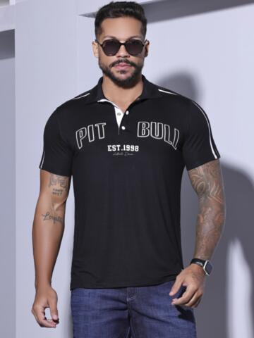 CAMISA POLO MASCULINA COM ESCRITA PIT BULL CASUAL E MODERNA