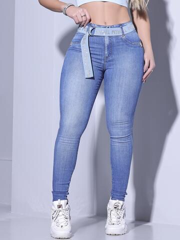 CALÇA FEMININA SKINNY COM CINTO ESTILOSA PIT BULL JEANS MODELADORA