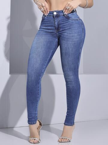 CALÇA FEMININA JEANS SKINNY MODELADORA QUE DEFINE A CINTURA