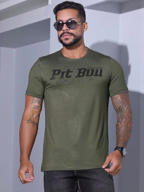 CAMISETA MASCULINA VERDE ESCURO PIT BULL JEANS CONFORTÁVEL