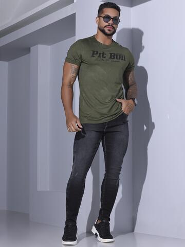 CAMISETA MASCULINA VERDE ESCURO PIT BULL JEANS CONFORTÁVEL