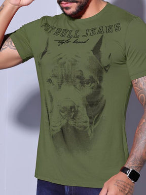 CAMISETA MASCULINA VERDE GOLA O PIT BULL JEANS ESTILO E CONFORTO