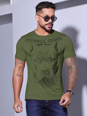 CAMISETA MASCULINA VERDE GOLA O PIT BULL JEANS ESTILO E CONFORTO