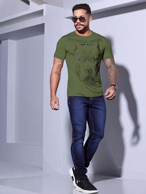 CAMISETA MASCULINA VERDE GOLA O PIT BULL JEANS ESTILO E CONFORTO