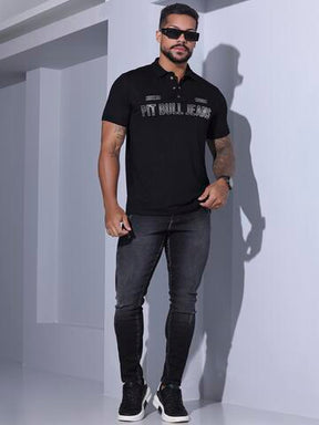 POLO MASCULINA PRETA PIT BULL JEANS MODERNA E ESTILOSA