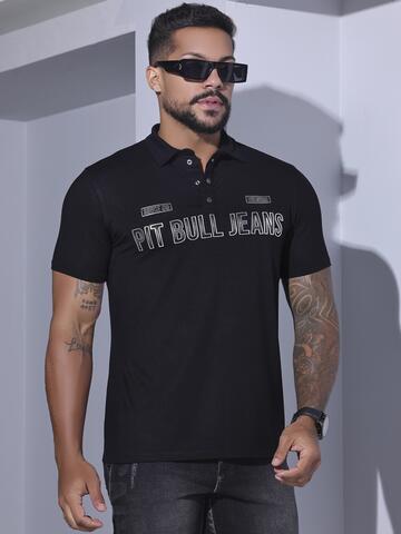 POLO MASCULINA PRETA PIT BULL JEANS MODERNA E ESTILOSA