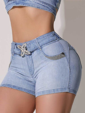 SHORT FEMININO PIT BULL JEANS COM STRASS BRILHANTE E DESLUMBRANTE