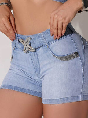 SHORT FEMININO PIT BULL JEANS COM STRASS BRILHANTE E DESLUMBRANTE